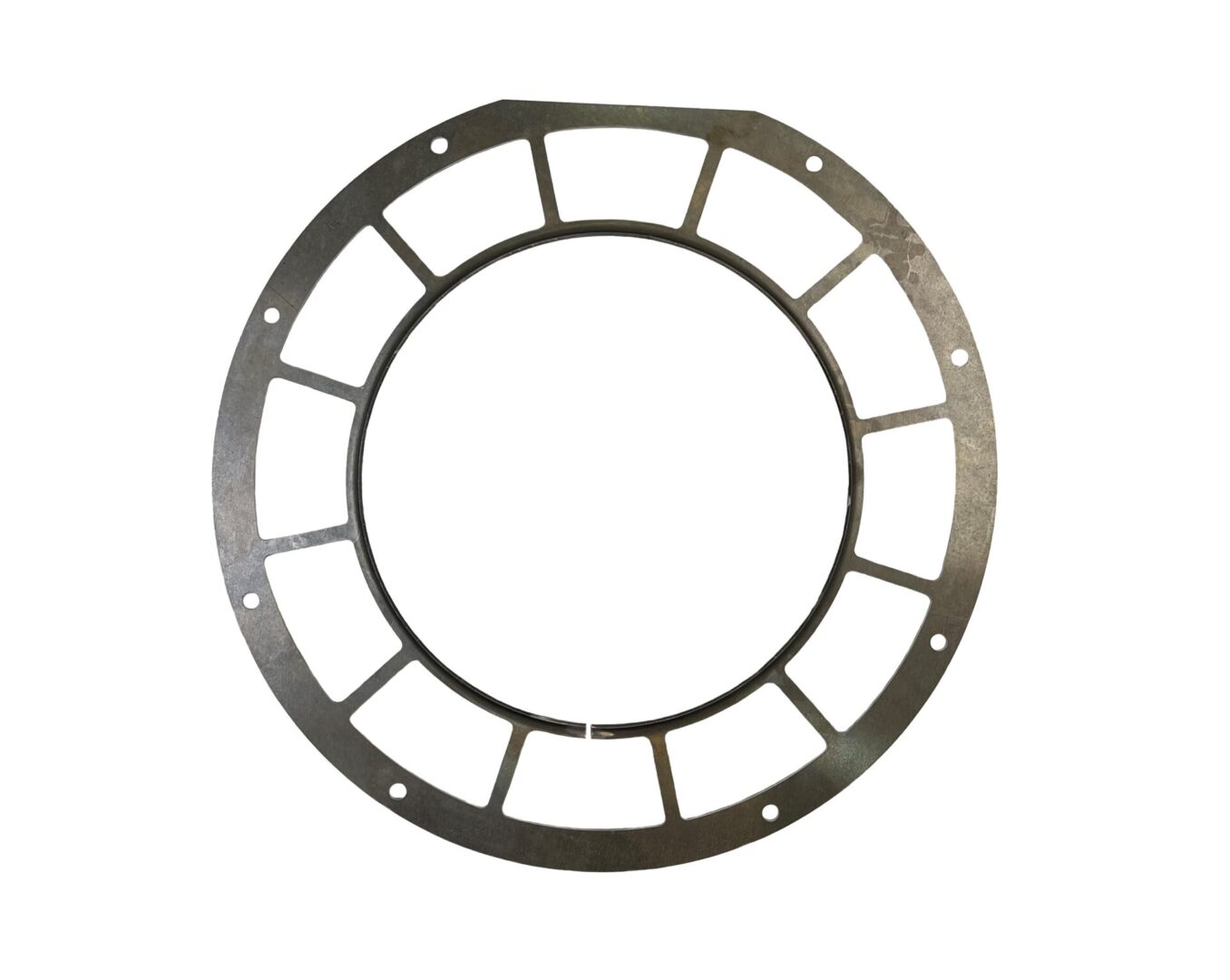A metal circular frame with a circle cut out of it.
