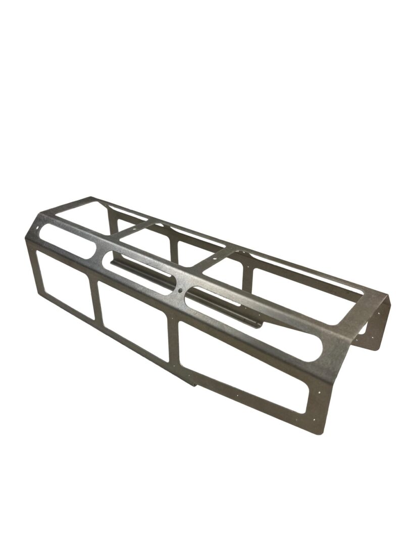A metal object with a long rectangular frame.
