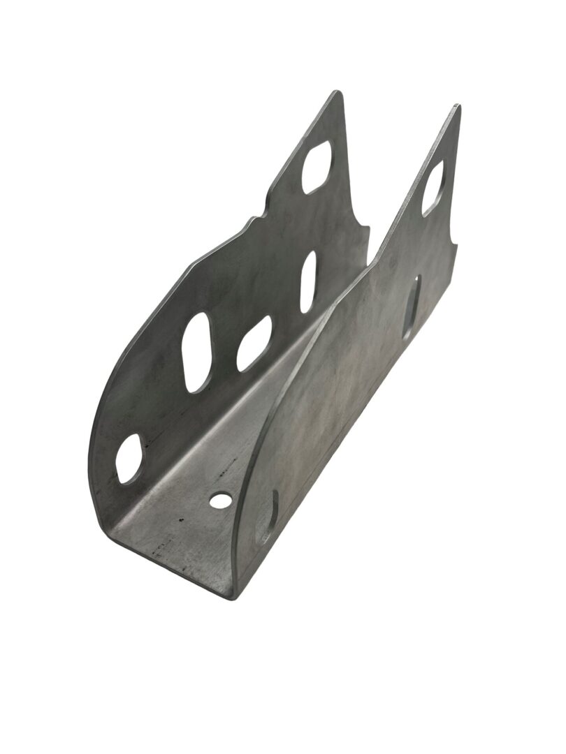 A metal piece of construction material with holes.